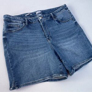 Ava & Viv Women's Blue Denim Shorts Plus Size 20 Bermudas High Rise Side Slit